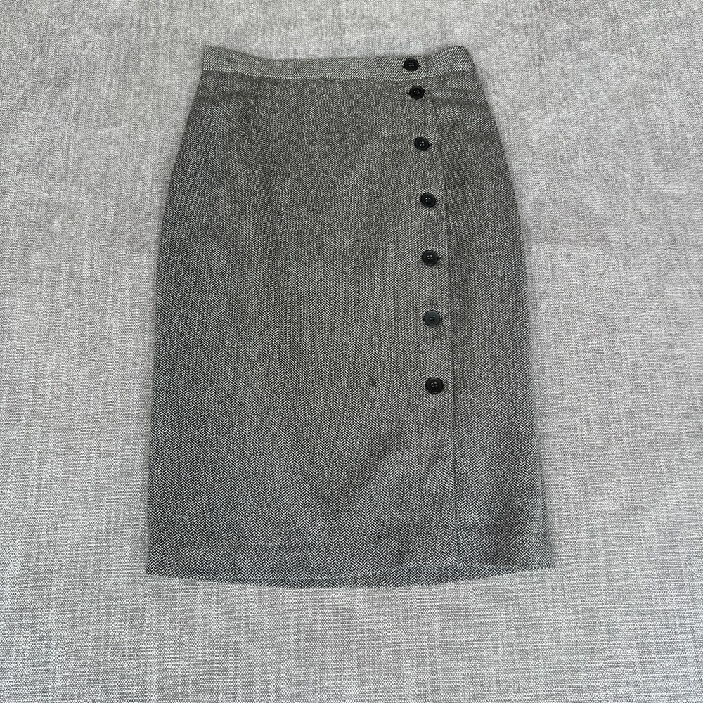 H&M Straight & Pencil Skirt Womens 8 Gray Lined Tweed Herringbone Side Button